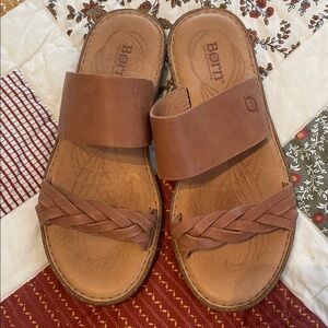 Born All Leather Sandals with All Leather Upper and Sock in a Caramel Color